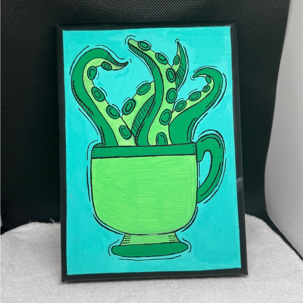 Green Tentacle Tea cup painting